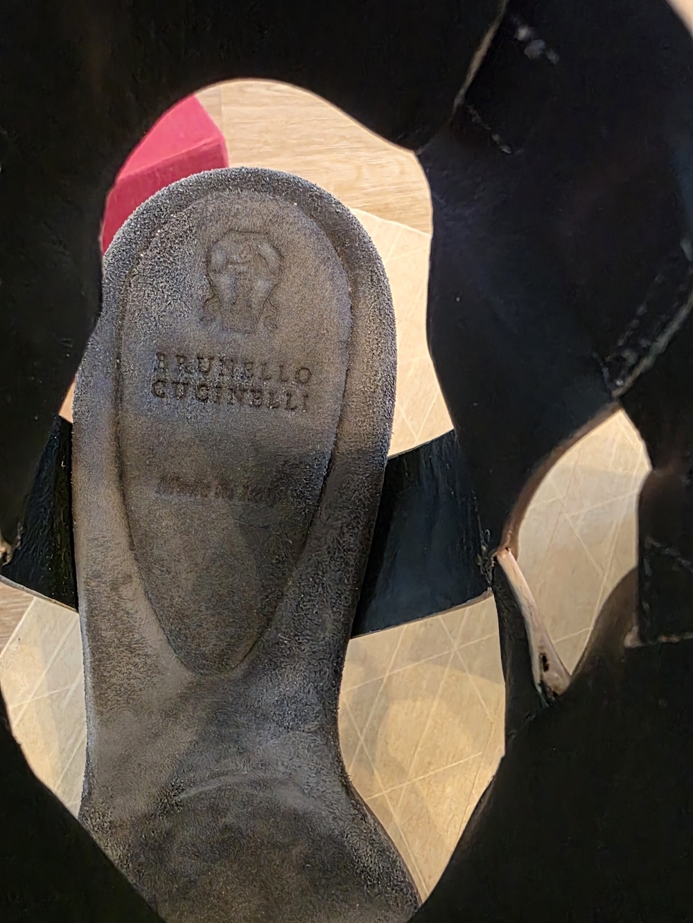 Brunello Cucinelli Blush Leather Block Heel Sandals with Crystal Straps - Picture 6 of 10